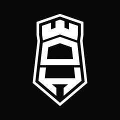 DH Letter Logo monogram hexagon shield shape up and down with crown castle isolated style design