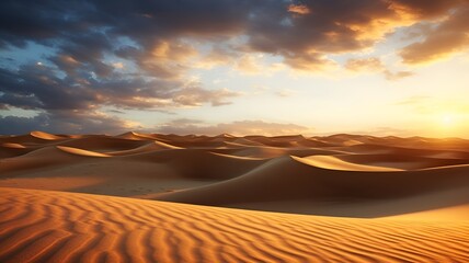 A dramatic sunset over a desert landscape