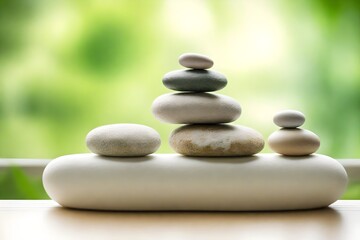 zen stones on wooden table 