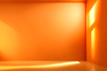 Minimalistic abstract gentle orange background for product presentation with light and intricate shadow from the window