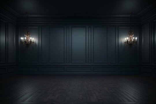
Empty elegant dark room at night with copy space