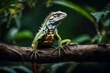 a beautiful picture of an iguana perched on a branch.