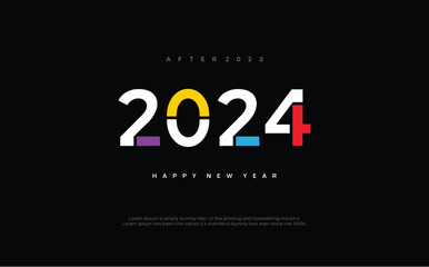 Happy new year 2024 design. With colorful truncated number illustrations. Premium vector design for poster, banner, greeting and new year 2024