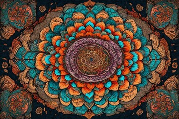  Painting showcasing an intricate mandala design, with detailed patterns and vibrant colors that add a touch of spirituality and mindfulness