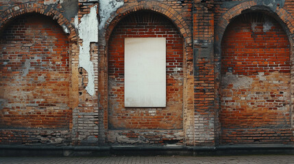 Fototapeta na wymiar old brick wall with blank banner display
