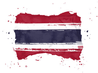 Fototapeta premium Flag of Thailand, brush stroke background. Flag Kingdom of Thailand on white background. Watercolor style for your design. EPS10.
