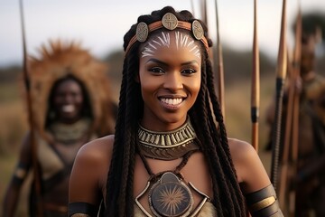 Portrait of a beautiful African woman with an arrow in her hair