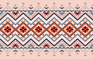Gemetric Ethnic abstract ikat art. Seamless pattern in tribal, folk embroidery, and mosaic style. fablric geometric art ornament print. Design for carpet, wallpaper, clothing, wrapping, fabric, cover.