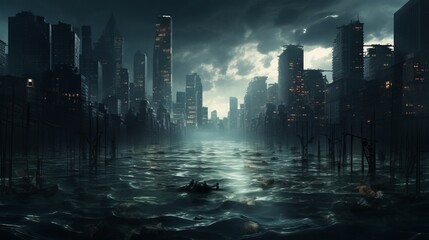 flooded city. Natural disaster