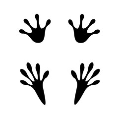 Obraz premium Frog footprints on a white background. Vector silhouette of a jumping frog's legs. Amphibian animal.