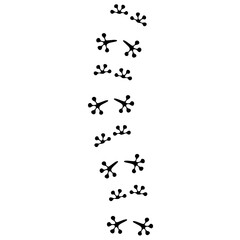 Vector silhouette of frog footprints and hand on white background. Amphibian animal legs jumping.