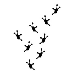 Frog footprints on a white background. An amphibian that can jump. - obrazy, fototapety, plakaty