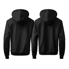 Blank black hoodie in front and back view, mockup, white background - obrazy, fototapety, plakaty