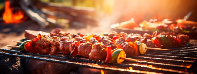 Fotobehang Delicious assorted meat with grilled vegetables for barbecue. © Артур Комис