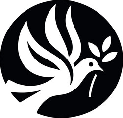 Illustration of a dove holding an olive branch in its beak, wishing for a year 2024 under the sign of peace in the world - obrazy, fototapety, plakaty
