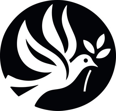 Illustration of a dove holding an olive branch in its beak, wishing for a year 2024 under the sign of peace in the world