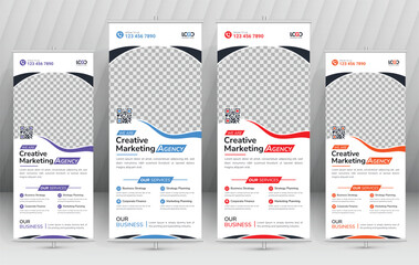 Corporate creative modern corporate business standee x rollup pullup rollup banner design, display, x-banner, and flag-banner Set with blue, red, yellow color. mahfux