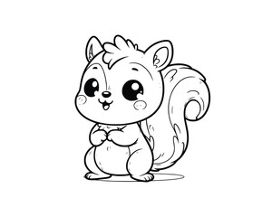 Cute Cartoon Character of squirrel for coloring book. outline line art. Printable Design. isolated white background