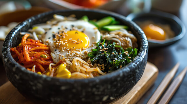 Korean bibimbap in stone bowl
