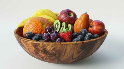 Wooden Bowl with Fruit Isolated on White Background Culinary Freshness in Every Bite
