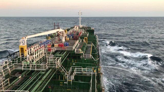 A merchant ship underway, deck view