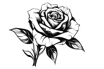 Beauty rose outline art tattoo design element isolated on PNG Background. Generative Ai.