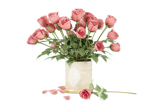 bouquet of roses in a vase on white background