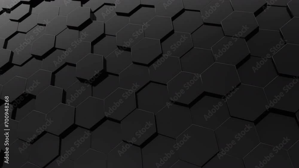 Poster 3d abstract black animation background. abstract dark hexagon mosaic looping animation wall.