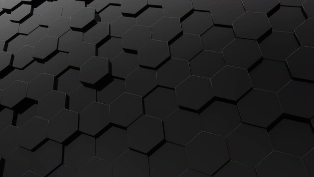 3d abstract black animation background.  Abstract dark hexagon mosaic looping animation wall.