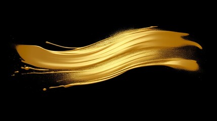 Beautiful textured golden brush stroke on black background. Luxurious and shiny gold paint stroke. - obrazy, fototapety, plakaty