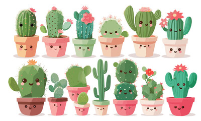 Set of cactus. Many vector of a cute kawaii cactus
