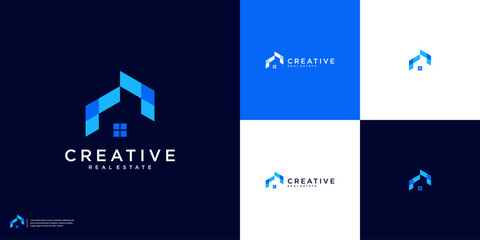 Minimalist colorful home real estate logo design template