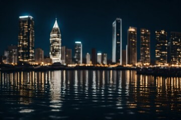 view of city from sea at night