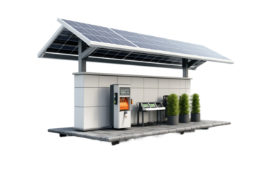 Exclusive Image of High-Resolution Solar-Powered Charging Station on a White or Clear Surface PNG Transparent Background.