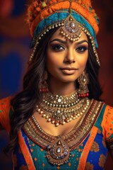 Obraz premium a woman wearing a blue and orange