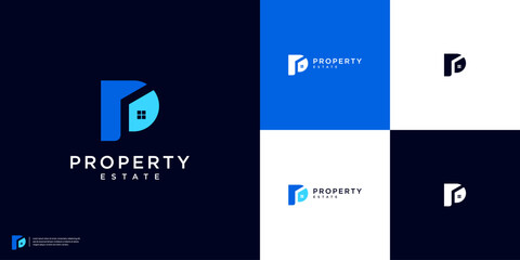 Minimalist home property logo template. Combination real estate and Letter P logo