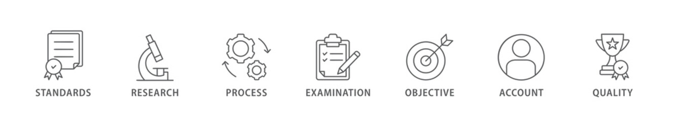 Fototapeta premium Audit banner web icon vector illustration concept with icon of standards, research, process, examination, objective, account, and quality