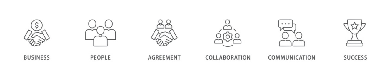 Business people banner web icon vector illustration concept with icon of business, people, agreement, collaboration, communication and success