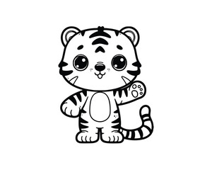 Cute Cartoon Character of tiger for coloring book. outline line art. Printable Design. isolated white background