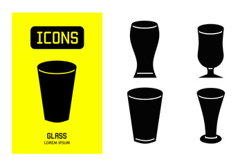 Set of flat icons of glass. Vector design for business and stock.