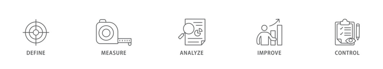 Dmaic banner web icon vector illustration concept of define measure analyze improve control with icon of management, performance, development, target