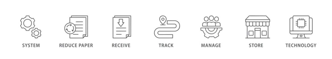 Document management banner web icon vector illustration concept with icon of system, reduce paper, receive, track, manage, store, cloud and technology