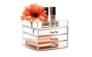 Acrylic Storage Drawers Displayed in Picture Perfect Shot on a White or Clear Surface PNG Transparent Background.