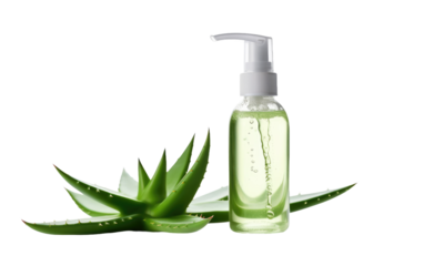 Exploring the Soothing Blend of Aloe Vera and Green Tea in a Hand Sanitizer Spectrum on a White or Clear Surface PNG Transparent Background.
