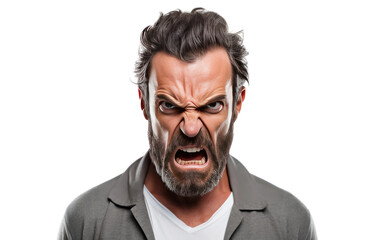 A Close Examination of the Anger Etched on a Man's Face on a White or Clear Surface PNG Transparent Background.