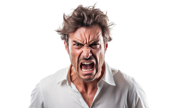 Capturing the Raw Fury of an Angry Man in a Clear on a White or Clear Surface PNG Transparent Background.
