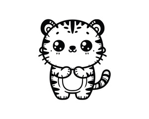 Cute Cartoon Character of tiger for coloring book. outline line art. Printable Design. isolated white background