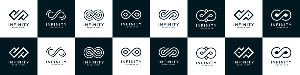 Abstract Infinity icon logo collection. Infinity, eternity, endless, loop symbols. 