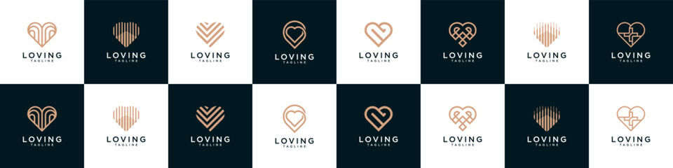 Heart or Love Logo design collection. Icons for valentine days, wedding, and romance logo design template