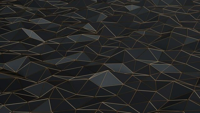 Black and gold abstract background. Abstract background for presentation template. Parametric Low poly triangle. 3d looping animation background